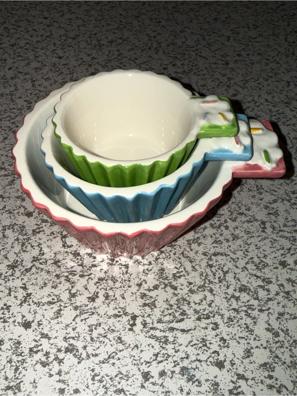 Multicolor Ceramic Cupcake Nesting Measuring Cups - Pink, Blue, Green